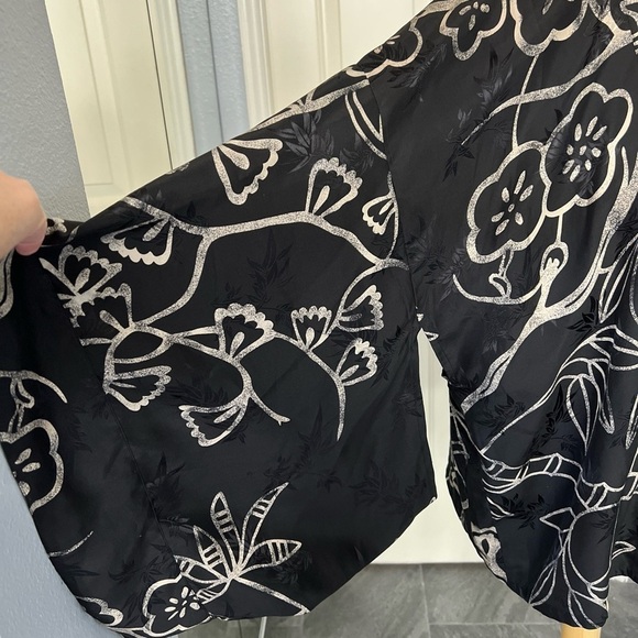 Chico’s Design Silk Asian Inspired Bamboo Print Kimonoo Cardigan - Picture 6 of 9